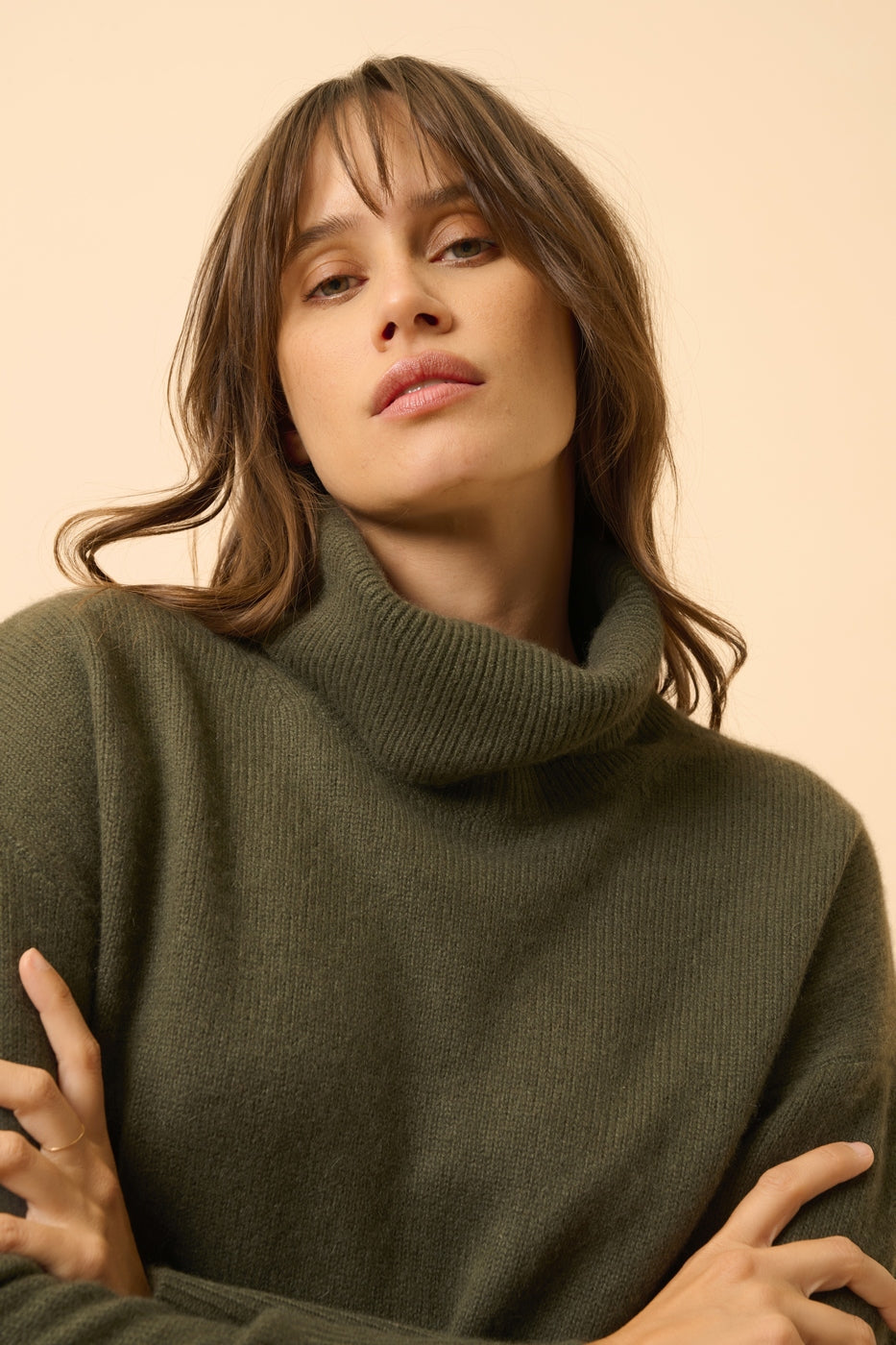 4 Yarn Turtleneck Sweater - Romane - Khaki