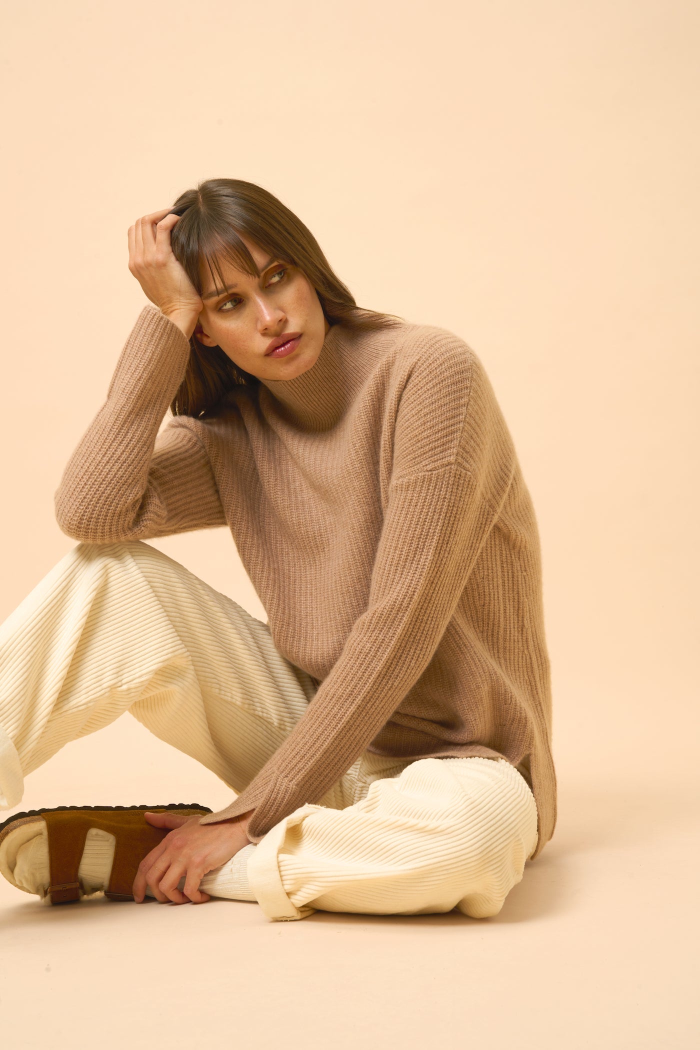 4-Ply Roll Neck Jumper - Louise - Camel Marl