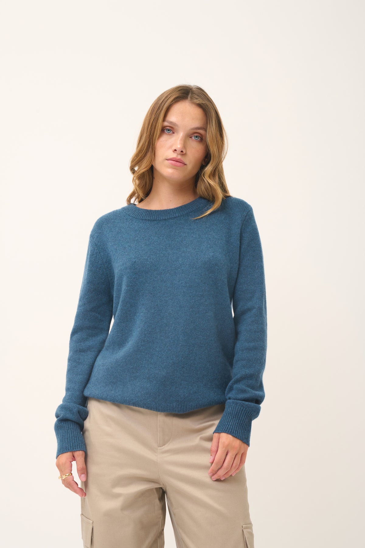 Trui met Ronde Hals 4-Draads - Lexini - Gemêleerd Pauwenblauw
