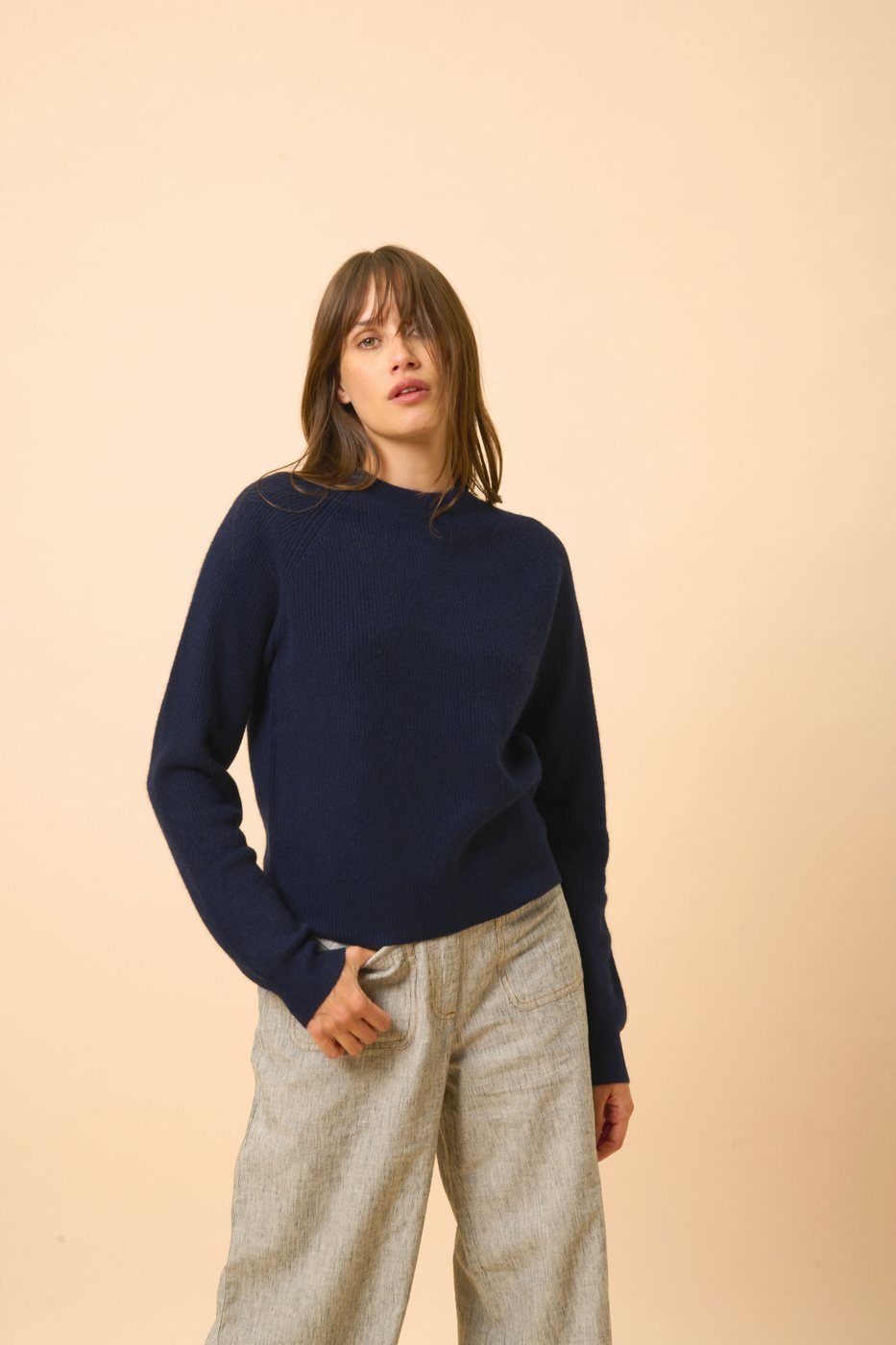 Round Neck Zipped Back Sweater - Jona - Navy