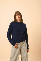 Round Neck Zipped Back Sweater - Jona - Navy