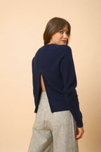 Round Neck Zipped Back Sweater - Jona - Navy