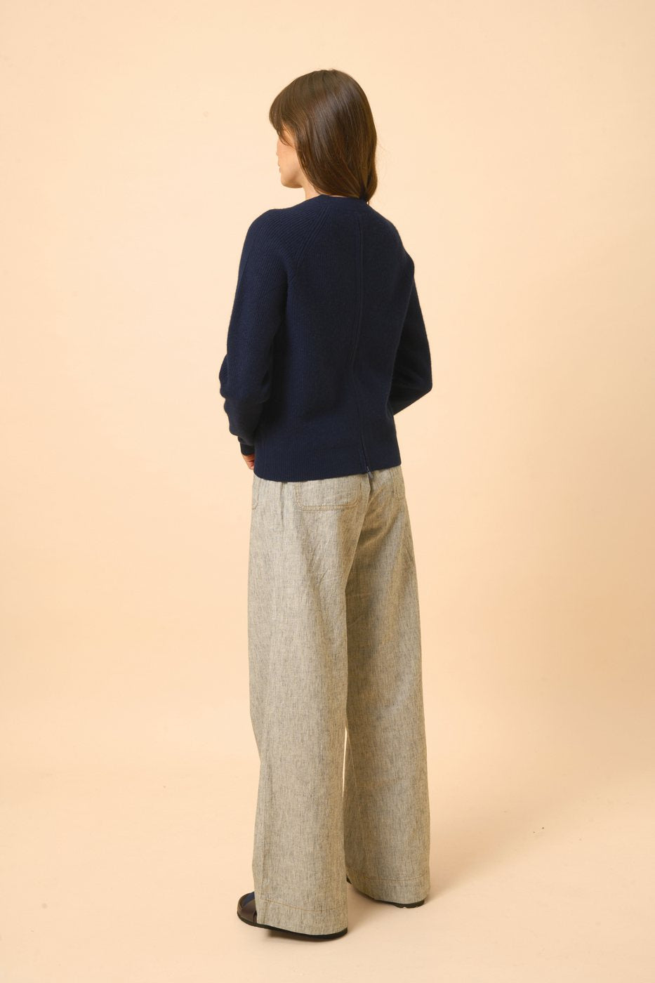 Round Neck Zipped Back Sweater - Jona - Navy