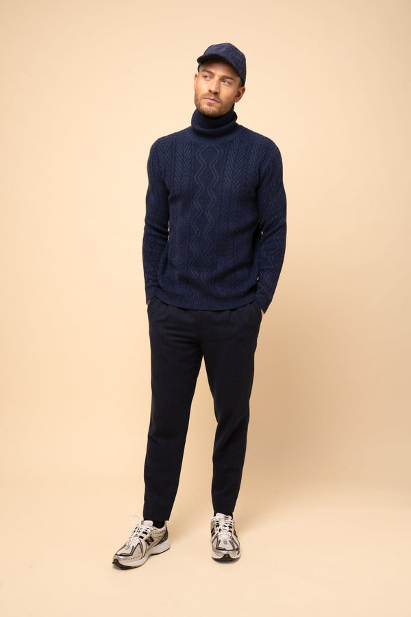 Just Cashmere - Pull Col Roulé 6 Fils Dorje - 100% Cachemire 6 Fils - Bleu Nuit Chiné - Homme