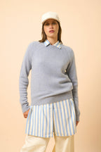 4 Thread Round Neck Sweater - Arequipa - Ivory Blue