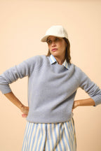 4 Thread Round Neck Sweater - Arequipa - Ivory Blue