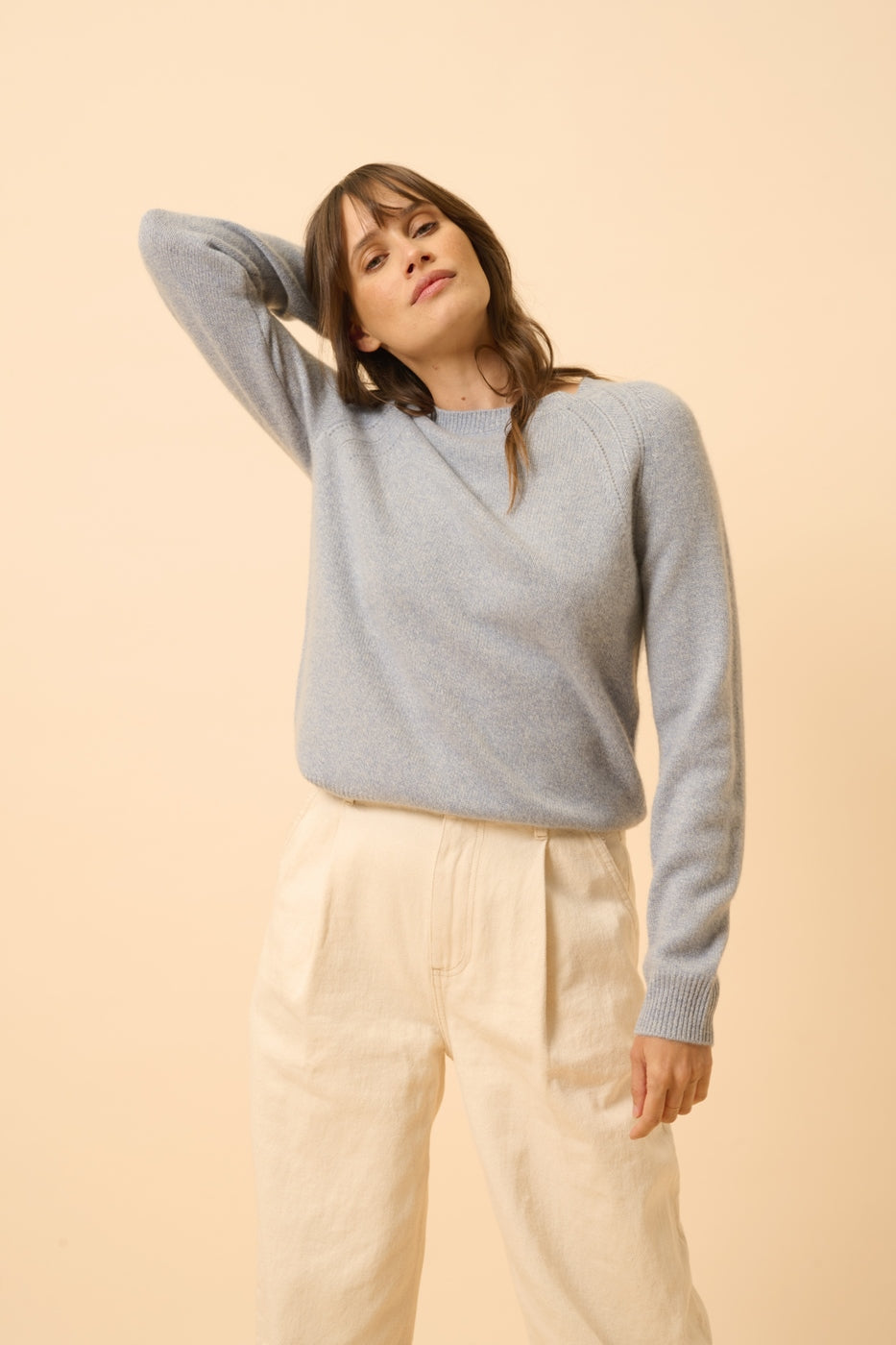 4 Thread Round Neck Sweater - Arequipa - Ivory Blue