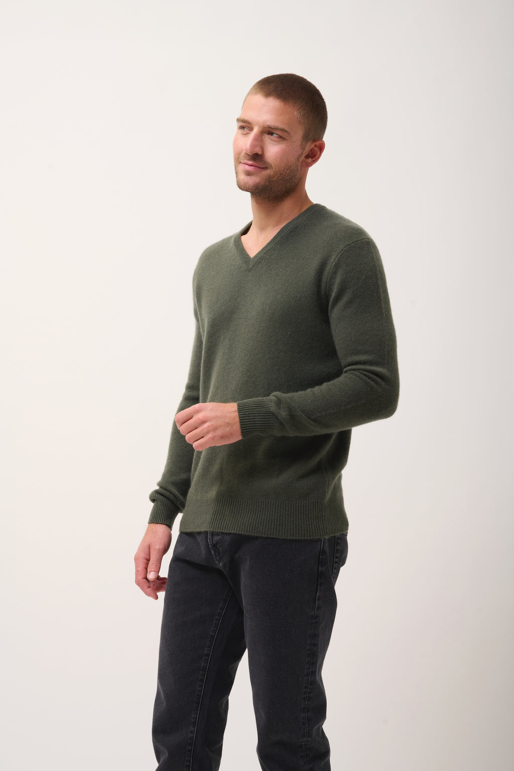 Pull Col V 4 Fils - Nathan - Kaki