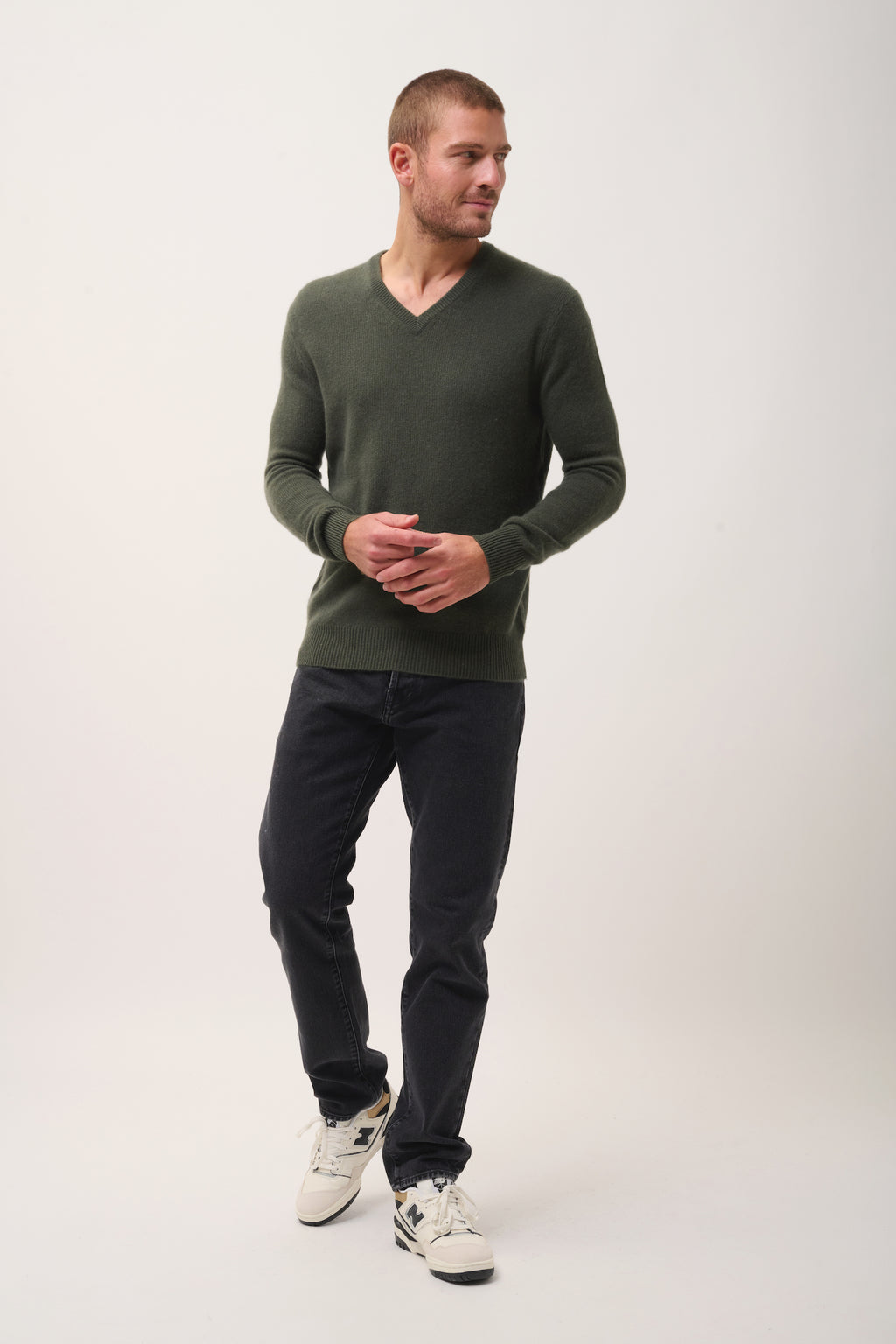 Pull Col V 4 Fils - Nathan - Kaki