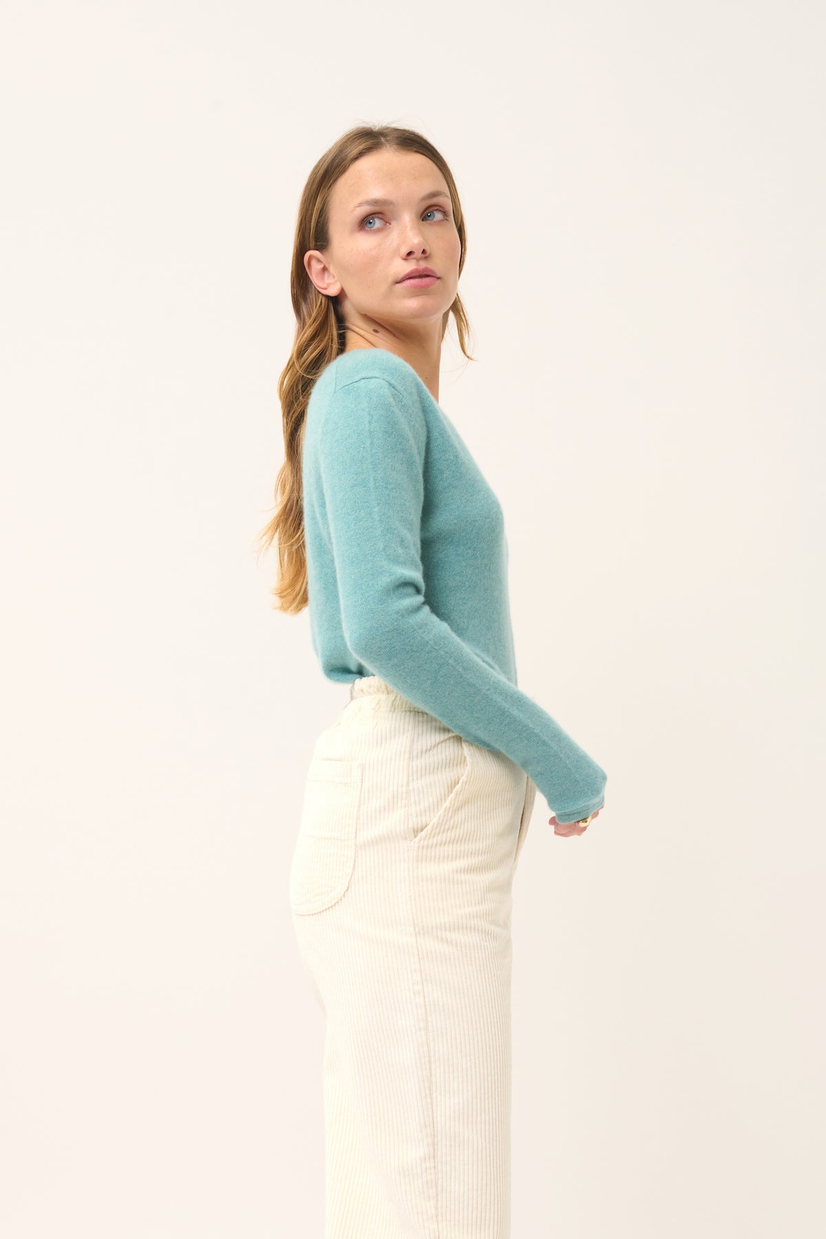 Pull Col V - Joan - Vert Chiné