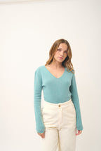 Pull Col V - Joan - Vert Chiné