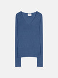 Pull Col V 4 Fils - Abby - Bleu Denim