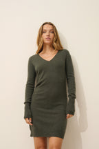 Robe Col V - Tracy - Kaki Chiné