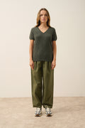 T-Shirt Col V - Glamis - Kaki Chiné