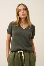 T-Shirt Col V - Glamis - Kaki Chiné