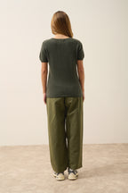 T-Shirt Col V - Glamis - Kaki Chiné