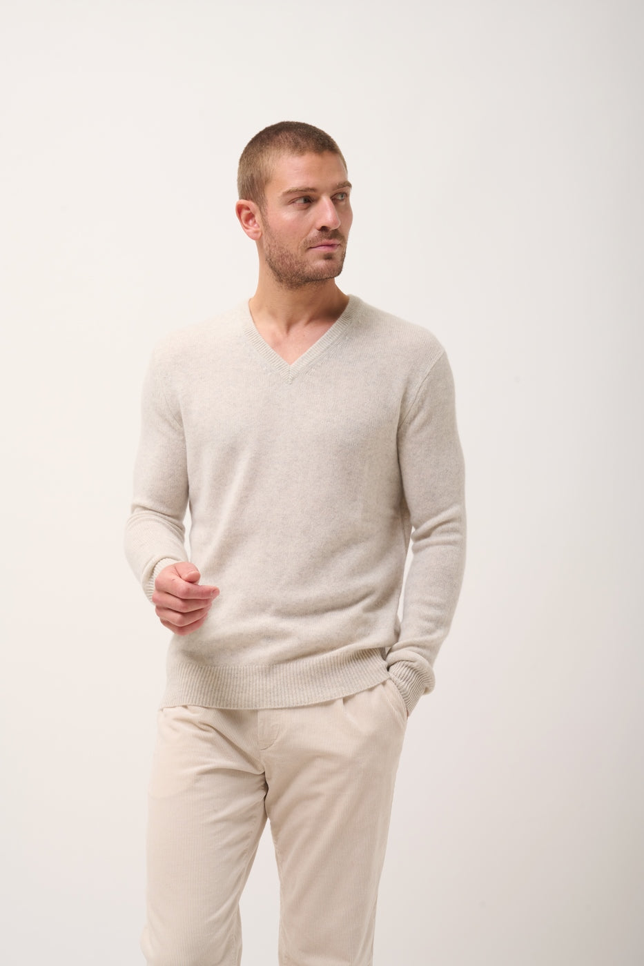 Pull Col V 4 Fils - Nathan - Gris Perle Chiné