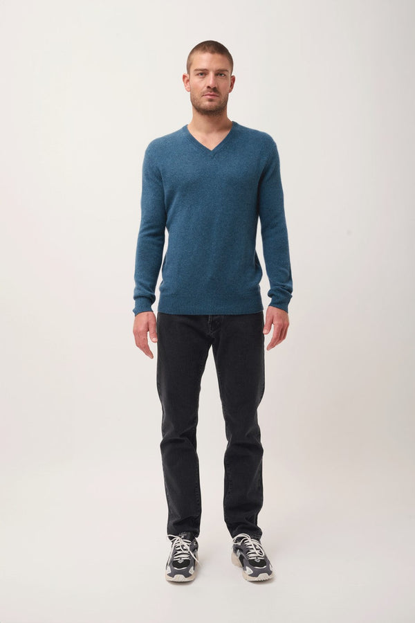 Pull Col V 4 Fils-Nathan -100% Cachemire, 4 Fils-Vert Canard Chiné-Homme
