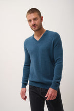 Pull Col V 4 Fils-Nathan -100% Cachemire, 4 Fils-Vert Canard Chiné-Homme