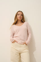 Jersey de cuello de pico Joan - 100 % cachemira de 2 cabos - Poudre - Mujer