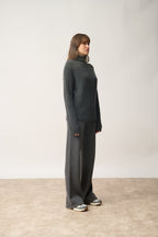 Pull Col Montant-Alyssa-100% Cachemire, 2 Fils-Carbone Chiné-Femme