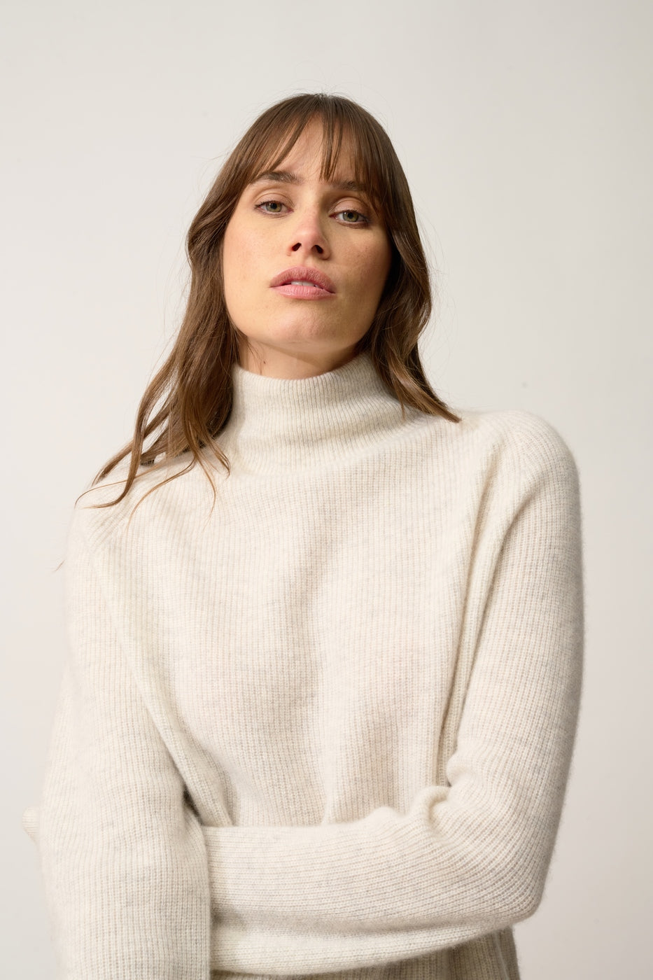 Pull Col Montant-Alyssa-100% Cachemire, 2 Fils-Gris Perle Chiné-Femme