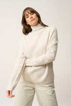 Pull Col Montant-Alyssa-100% Cachemire, 2 Fils-Gris Perle Chiné-Femme