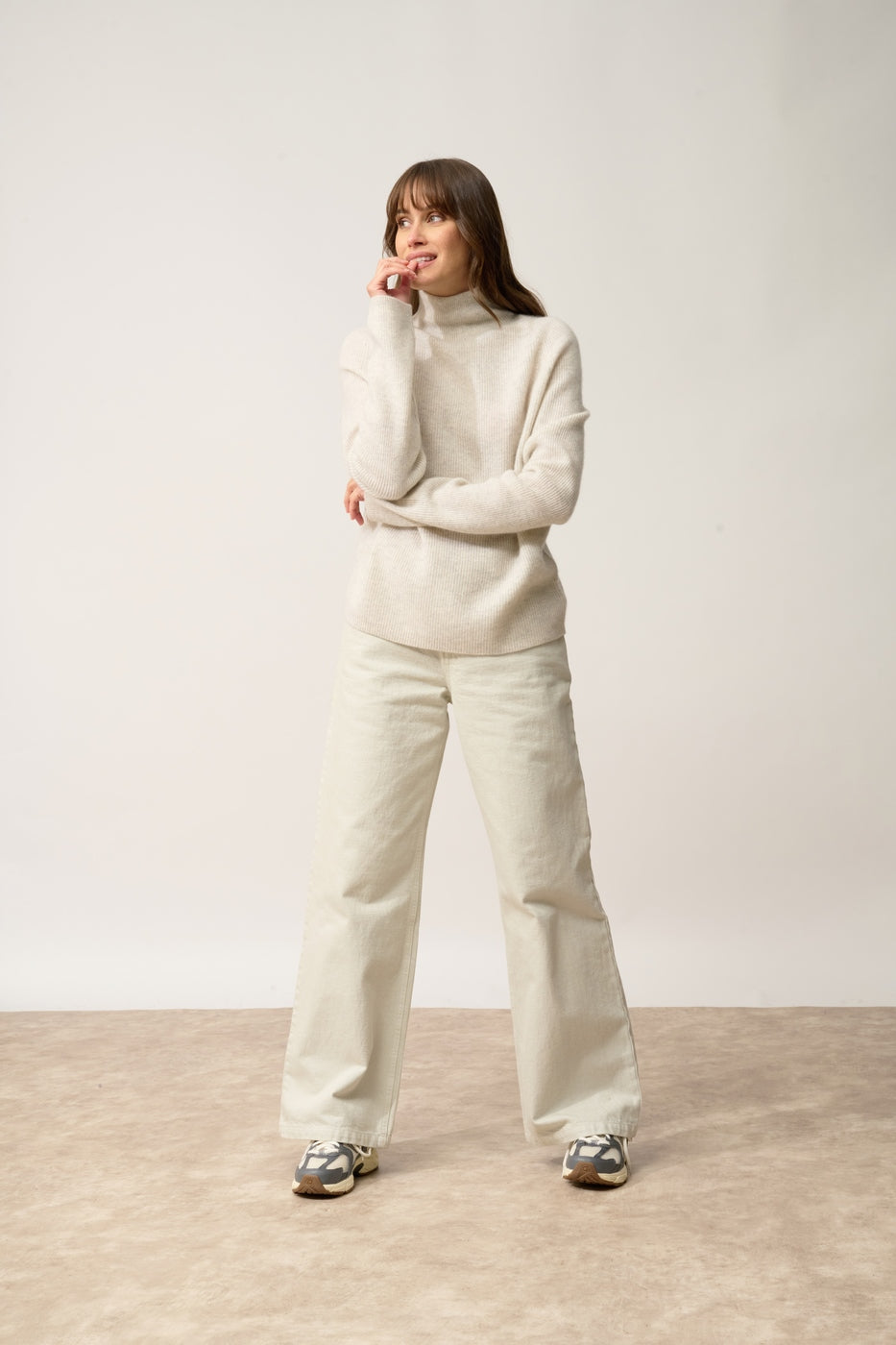 Pull Col Montant-Alyssa-100% Cachemire, 2 Fils-Gris Perle Chiné-Femme