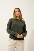 Pull Col Rond 4Fils - Lexini - Kaki Chiné