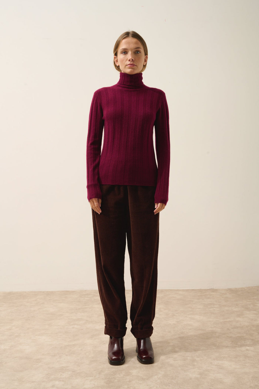 Just Cashmere - Pull Col Roulé Serelith - 100% Cachemire 2 Fils - Bordeaux - Femme