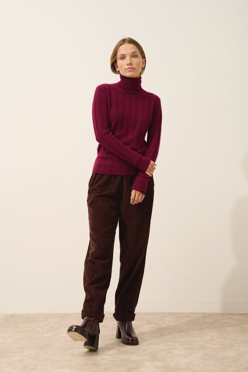 Just Cashmere - Pull Col Roulé Serelith - 100% Cachemire 2 Fils - Bordeaux - Femme