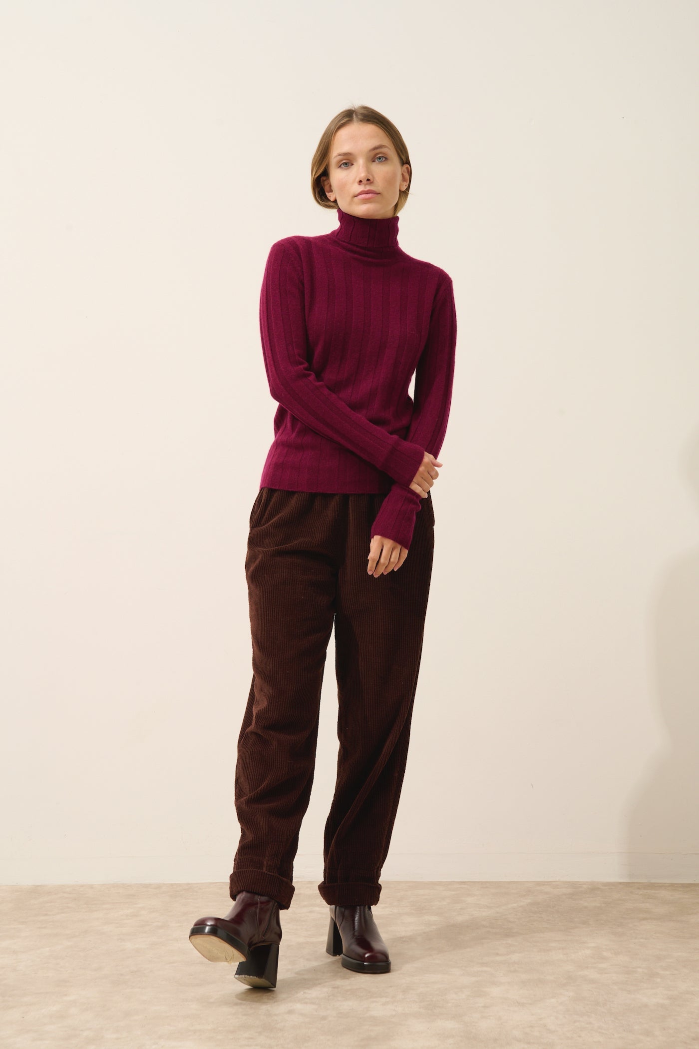 Just Cashmere - Pull Col Roulé Serelith - 100% Cachemire 2 Fils - Bordeaux - Femme