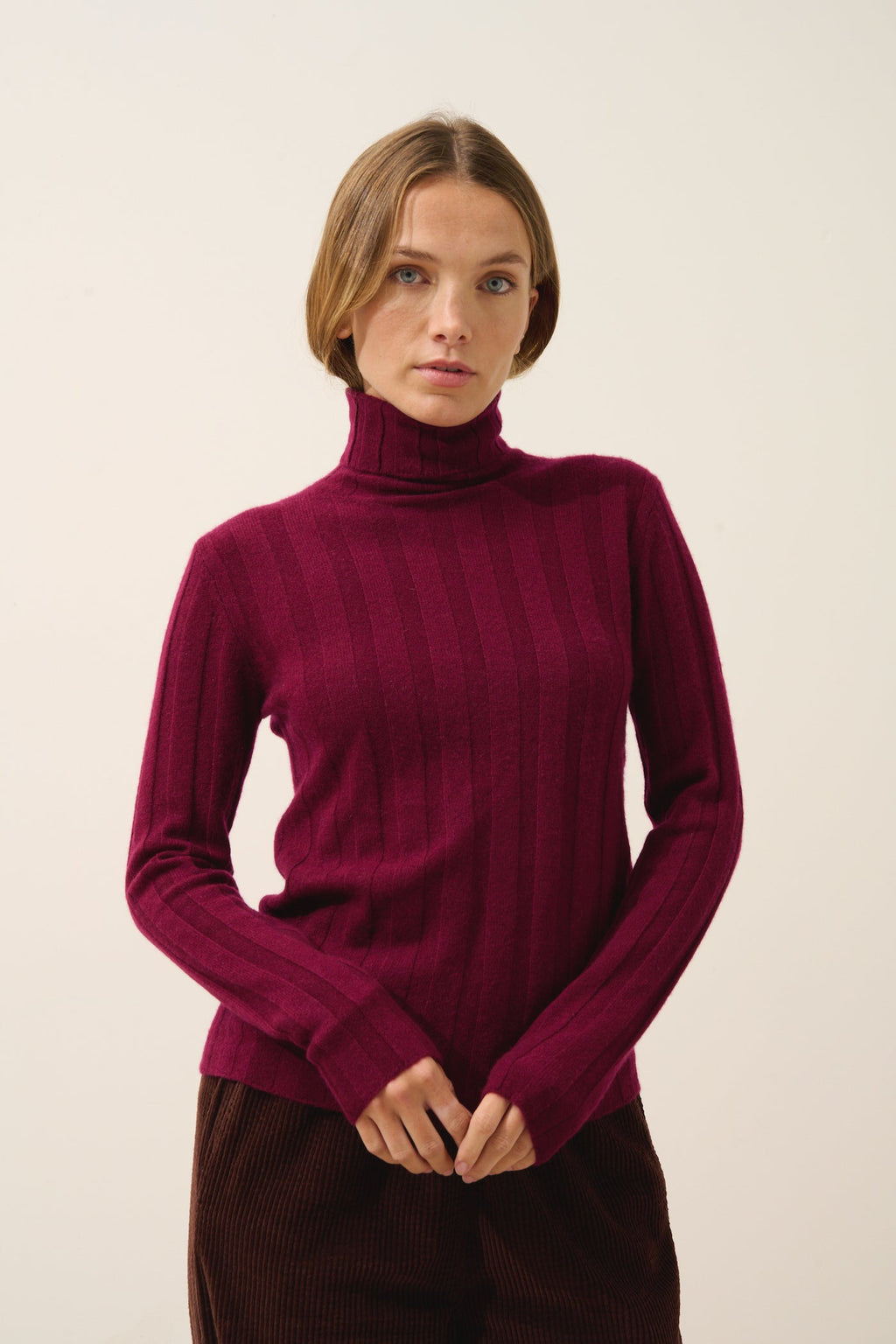 Just Cashmere - Pull Col Roulé Serelith - 100% Cachemire 2 Fils - Bordeaux - Femme
