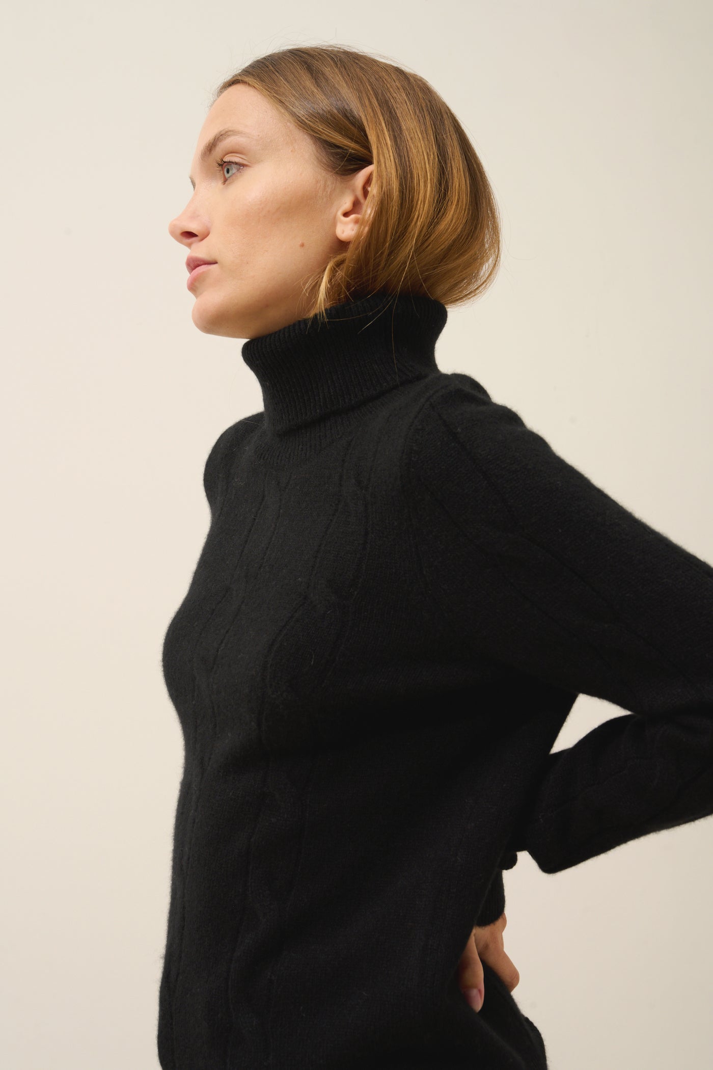 Just Cashmere - Jersey de Cuello Vuelto Estelle - 100% Cachemira 4 Hilos - Negro - Mujer