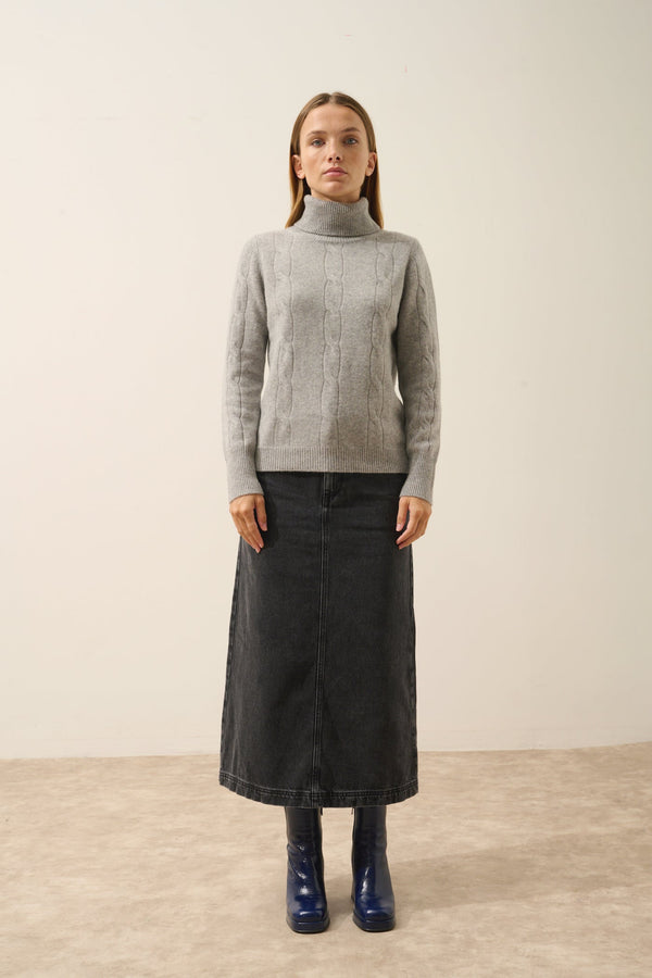 Just Cashmere - Estelle Turtleneck Sweater - 100% 4-Ply Cashmere - Heather Cloud - Women