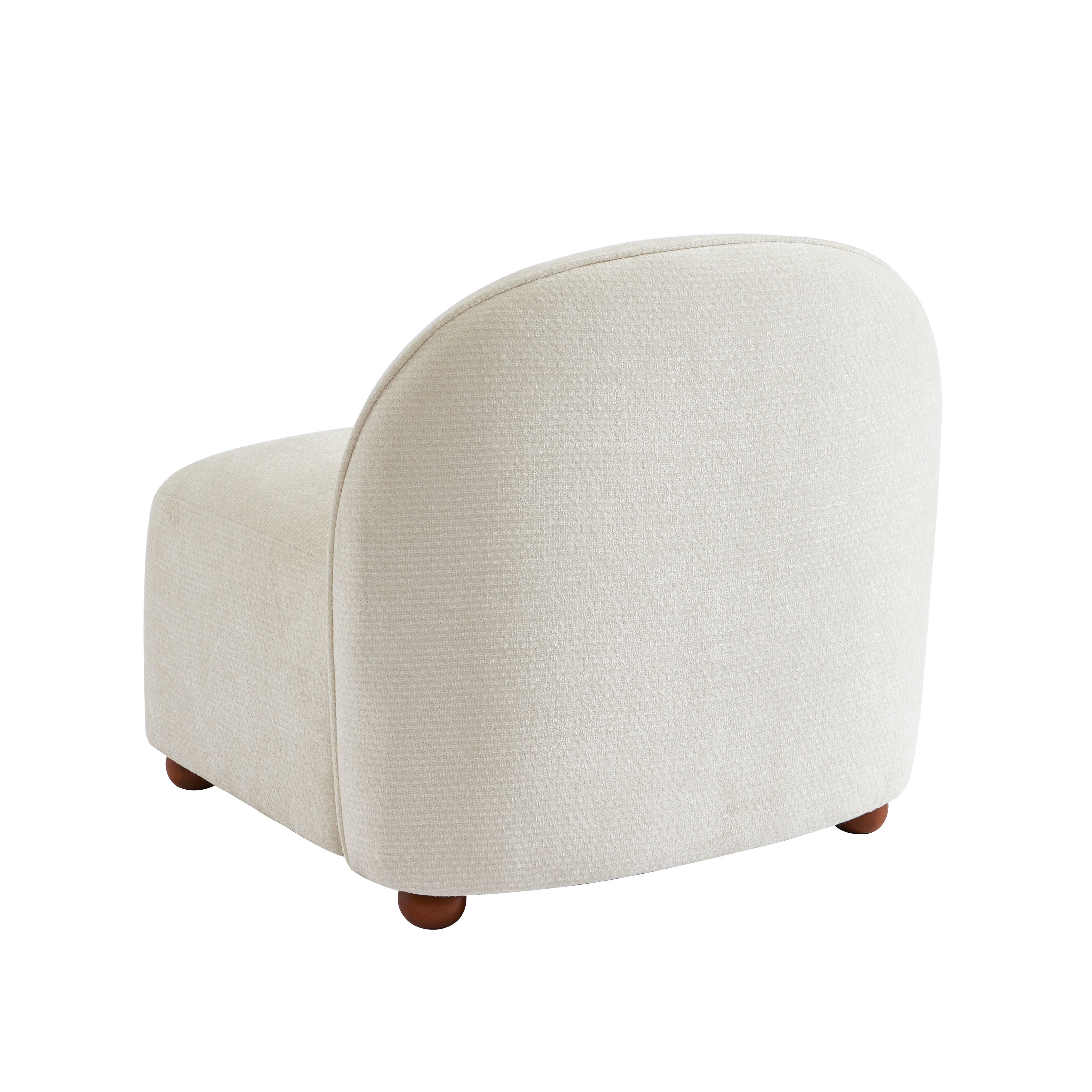 Judy - Armchairs - Chenille Fabric - Ecru Walnut-Stained Ball Feet