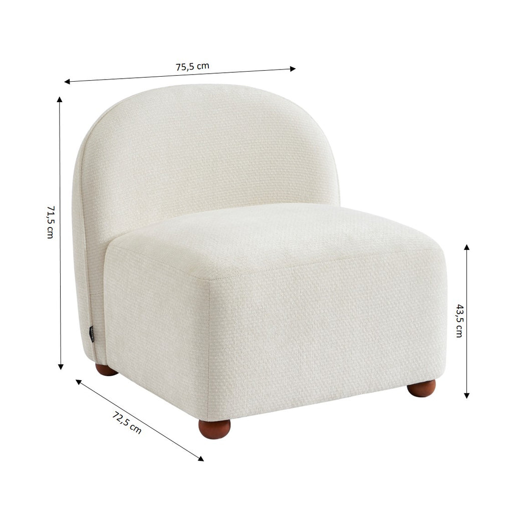 Judy - Armchairs - Chenille Fabric - Ecru Walnut-Stained Ball Feet