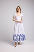 Vestido largo de manga corta - Blanco Azul