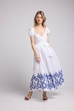 Vestido largo de manga corta - Blanco Azul