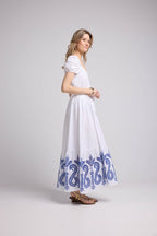 Vestido largo de manga corta - Blanco Azul