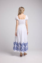 Vestido largo de manga corta - Blanco Azul