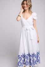 Vestido largo de manga corta - Blanco Azul