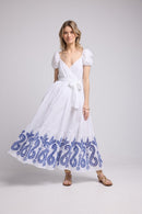 Robe Long Manches Courtes - Blanc Bleu