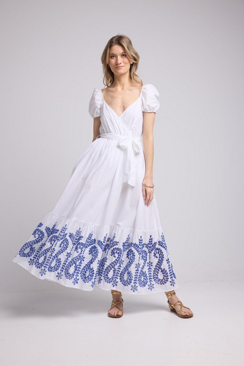 Robe Long Manches Courtes - Blanc Bleu