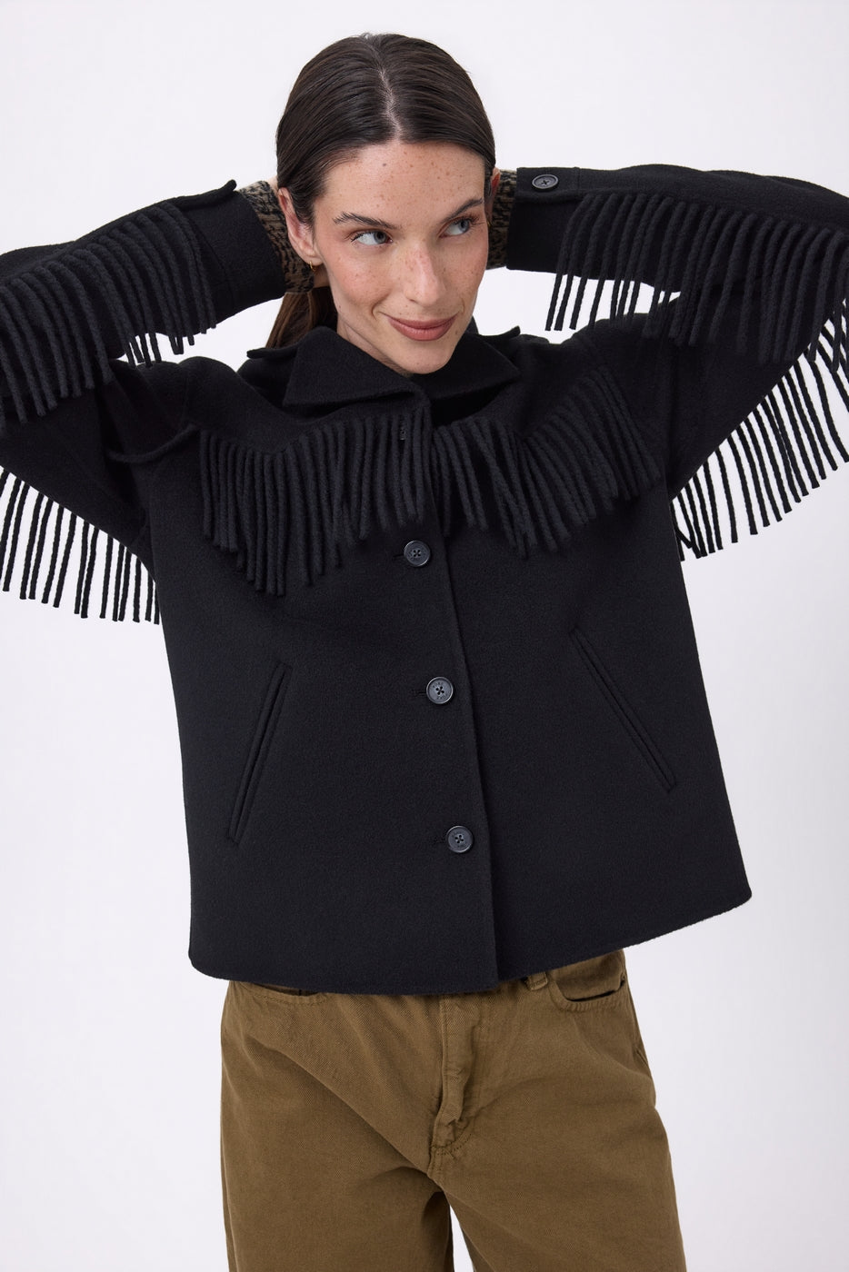 Chaqueta con flecos June - Negro - Mujer