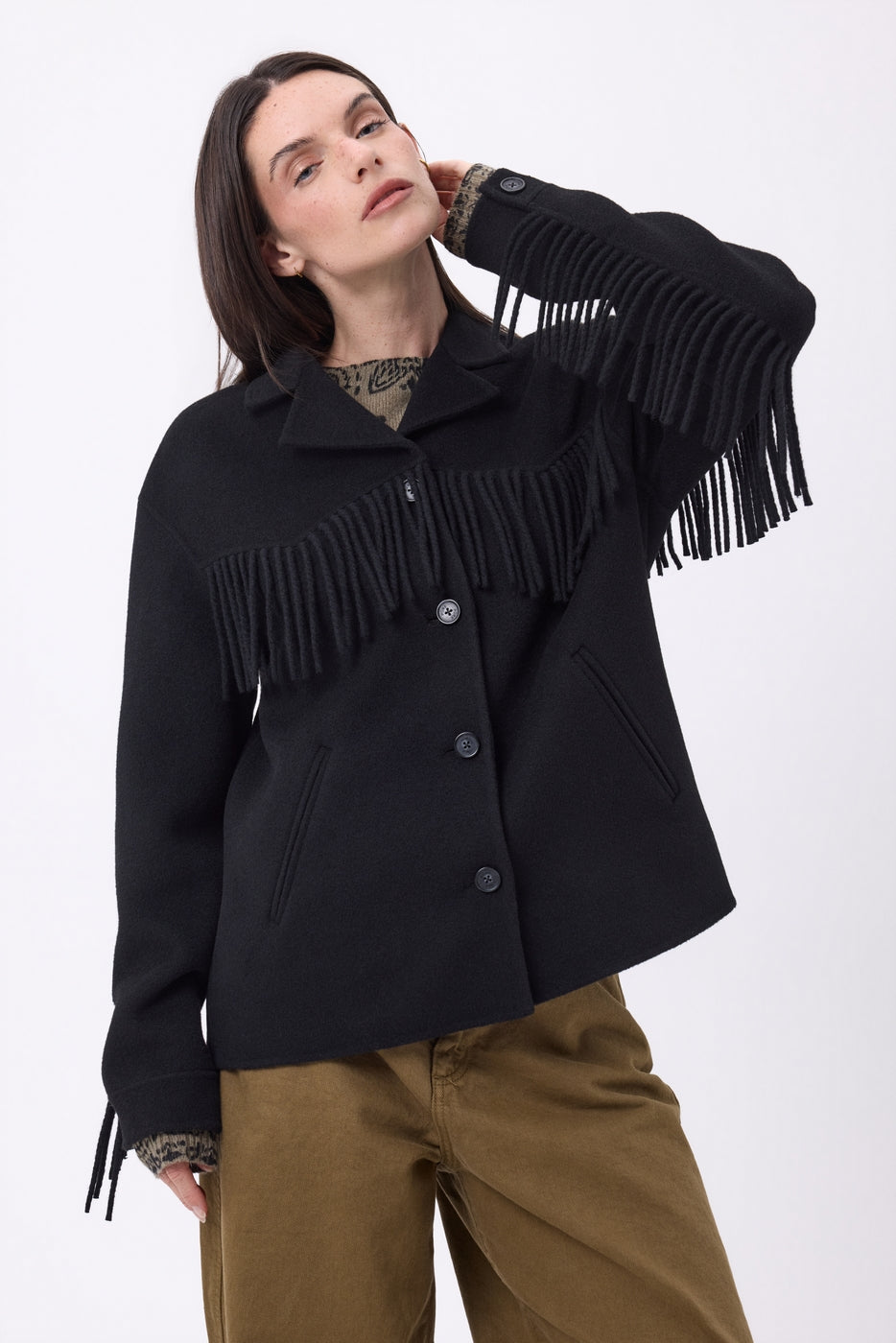 Chaqueta con flecos June - Negro - Mujer