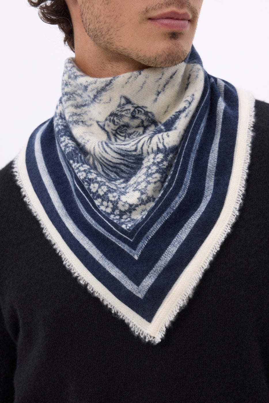 Petit Bandana Jungle - Bleu Marine - Homme - 100% Cachemire