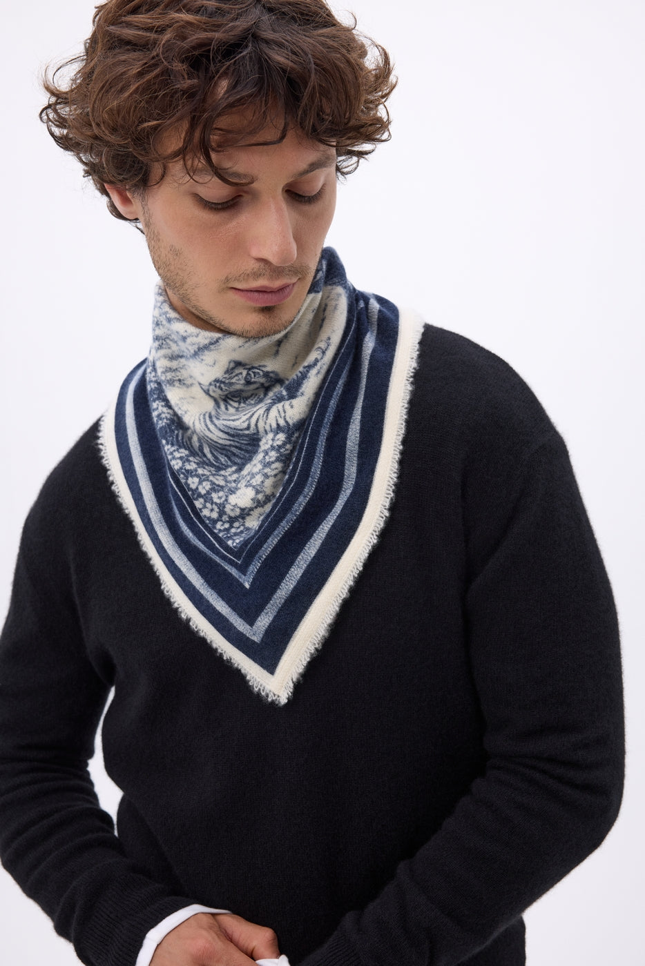 Petit Bandana Jungle - Bleu Marine - Homme - 100% Cachemire