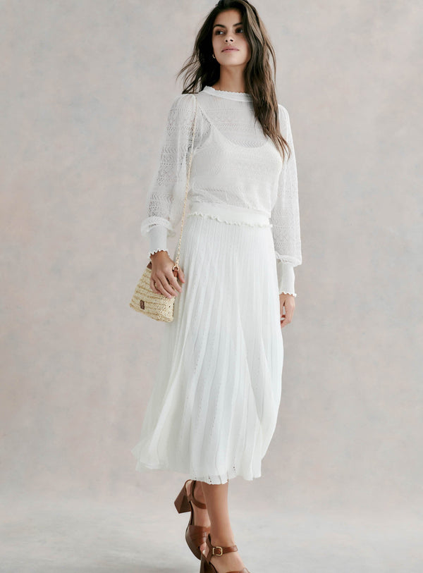 JANICE LIGHTWEIGHT WHITE KNIT SKIRT PETITE MENDIGOTE
