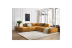 Jeanne - Canapé D'Angle Fixe Modulable - Tissu Velours Avec 2 Chauffeuses, 1 Angle Et 2 Poufs